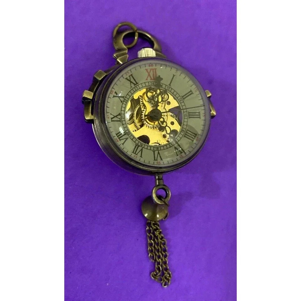 Steampunk Transparent Glass Ball Men's Mechanical Pendant Pocket Watch